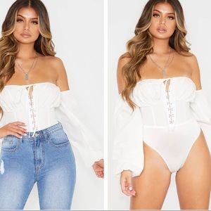 Pretty Little Thing White Hook And Eye Bardot Top